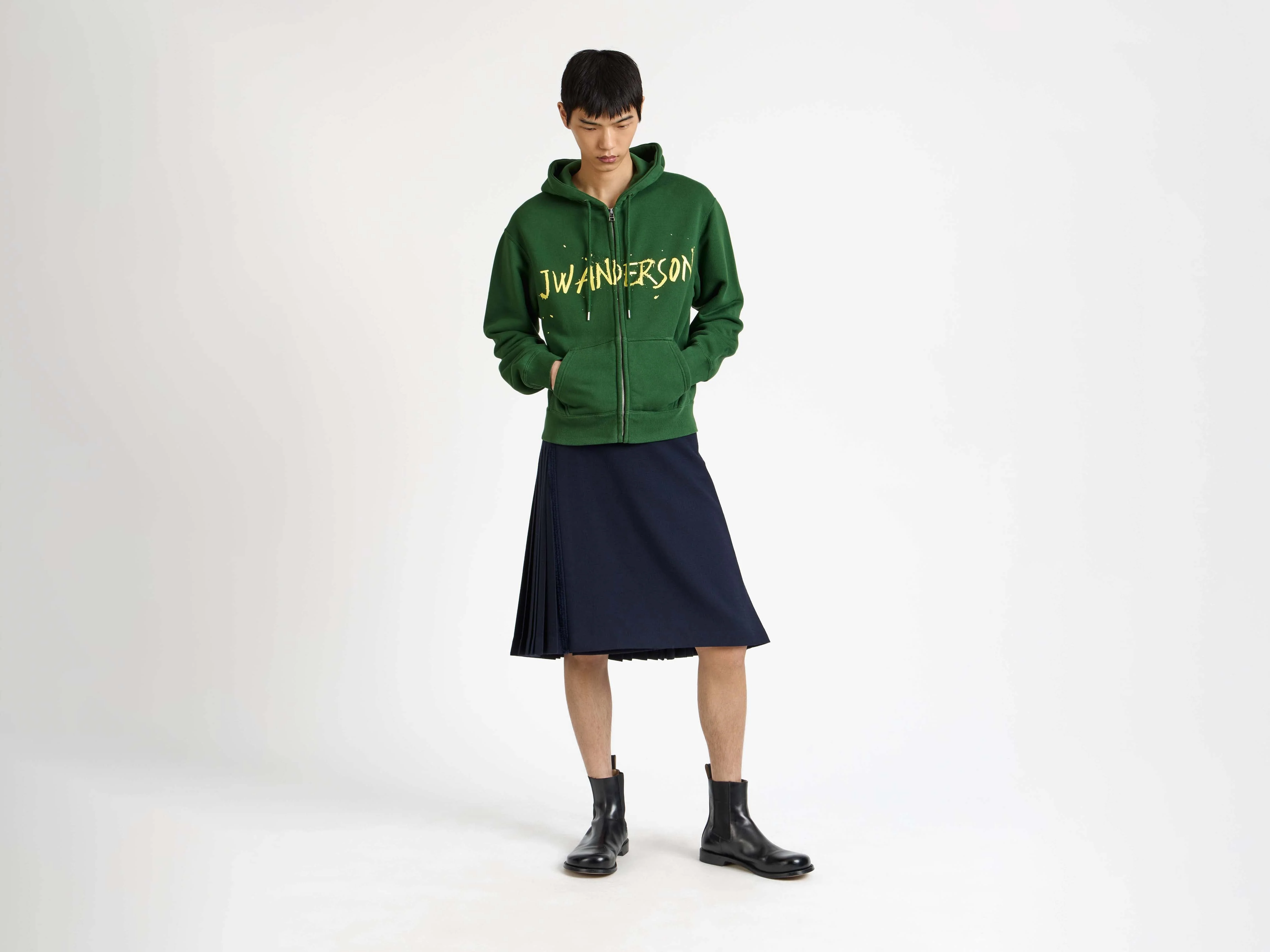 MENS ZIP FRONT PRINT HOODIE IN GREEN - Image 4