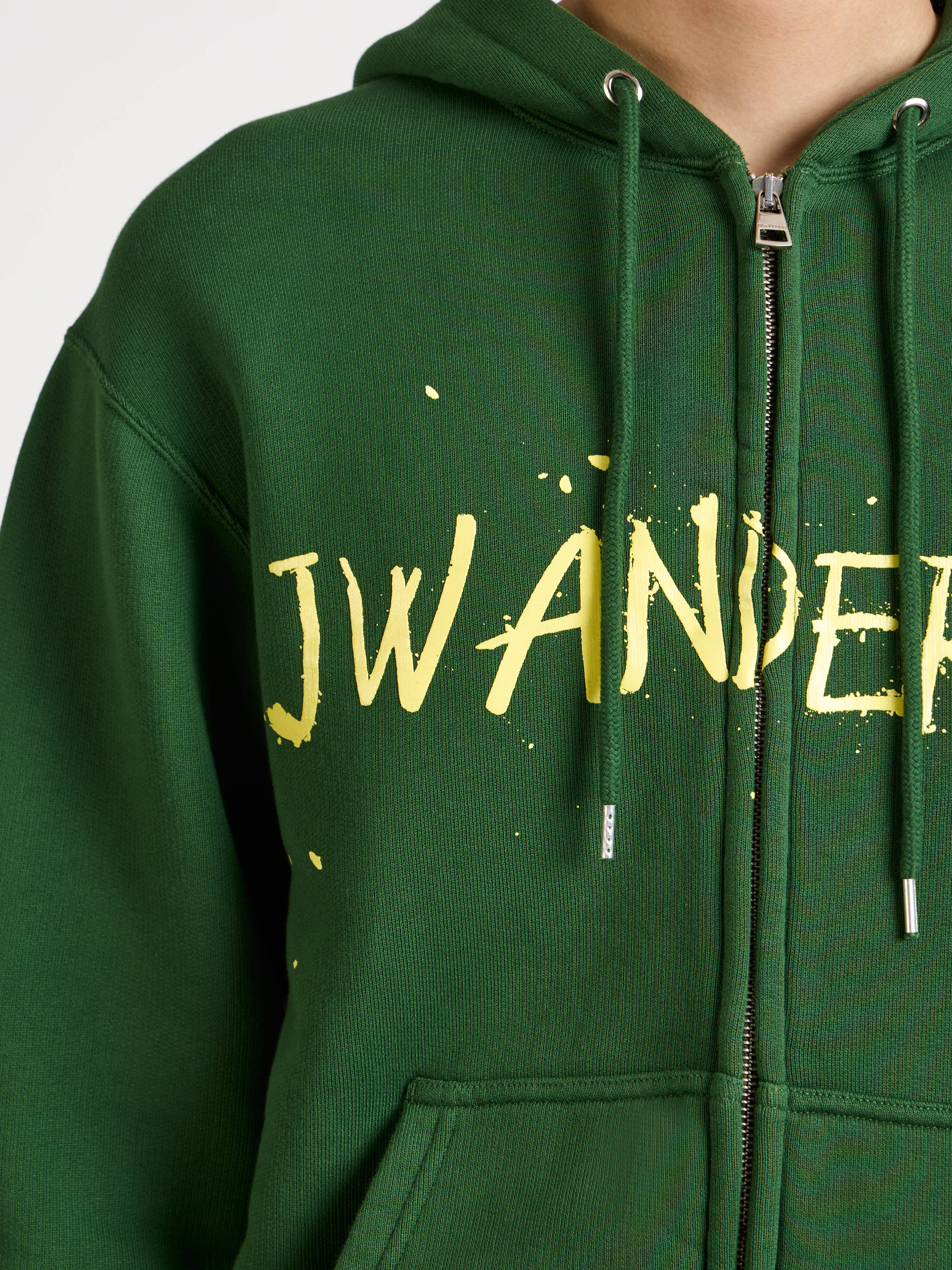 MENS ZIP FRONT PRINT HOODIE IN GREEN - Image 5