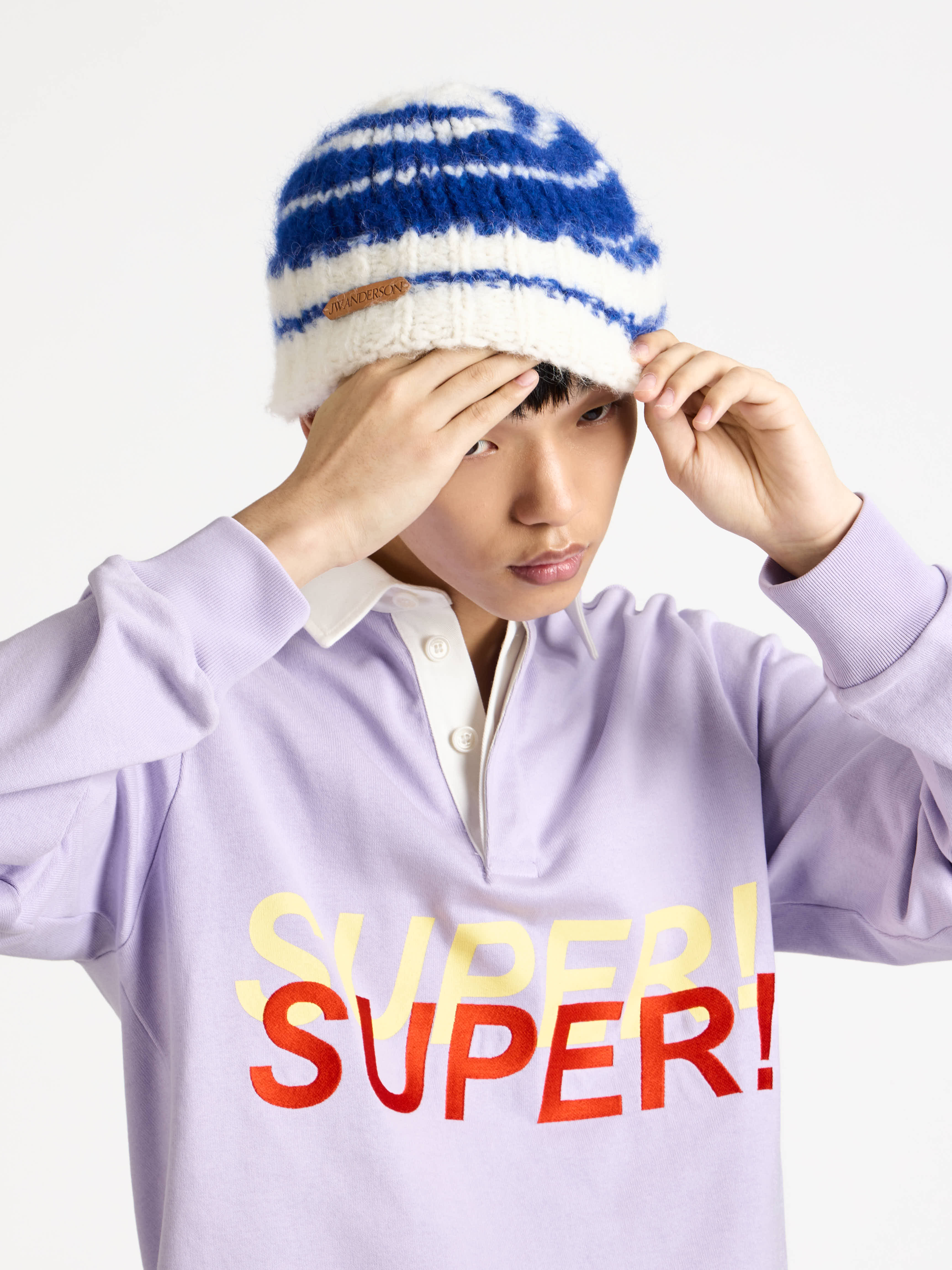 STRIPED BEANIE HAT IN ROYAL BLUE - Image 3