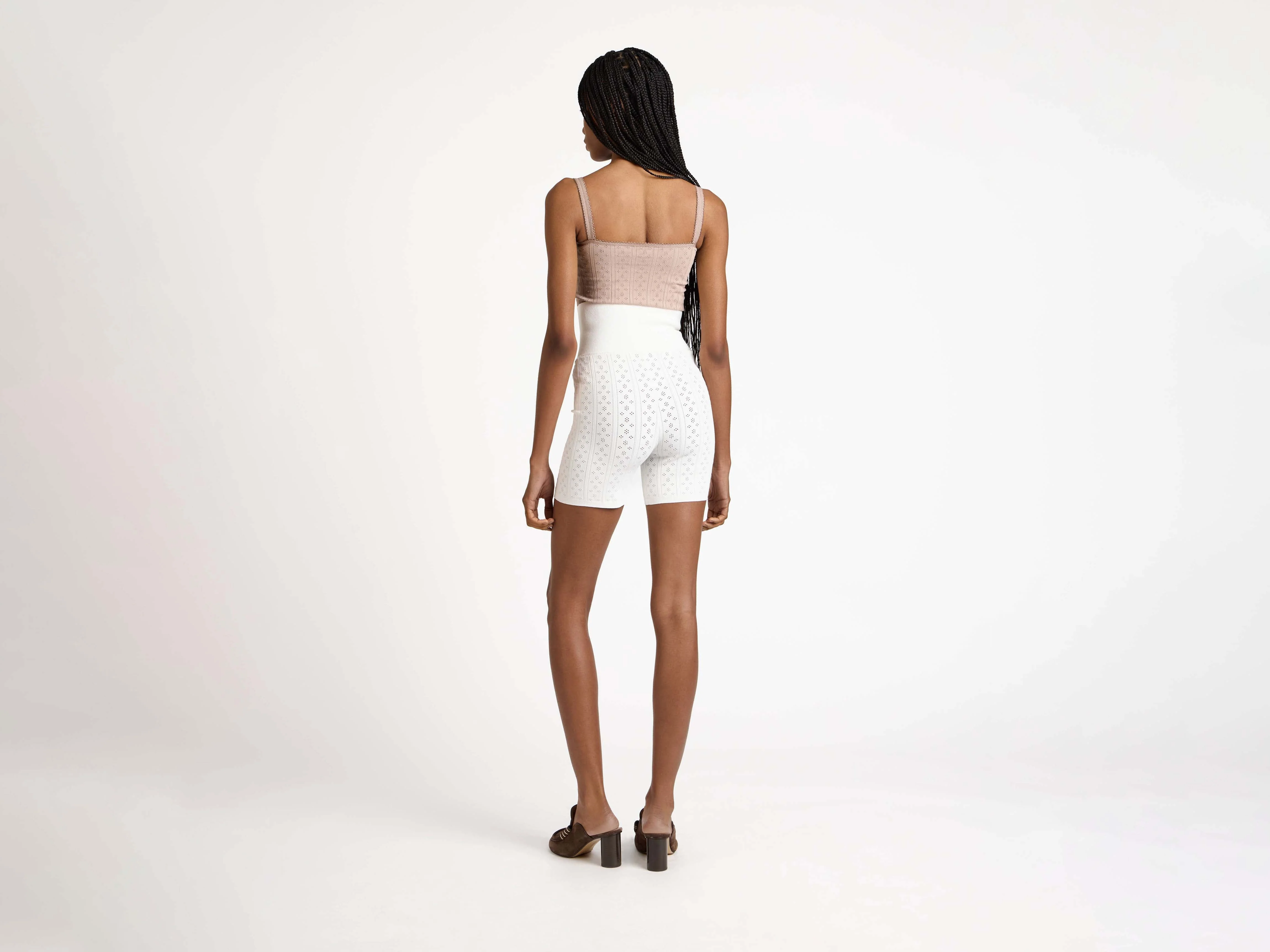 WOMENS KNITTED POINTELLE FITTED SHORTS IN WHITE - Image 4