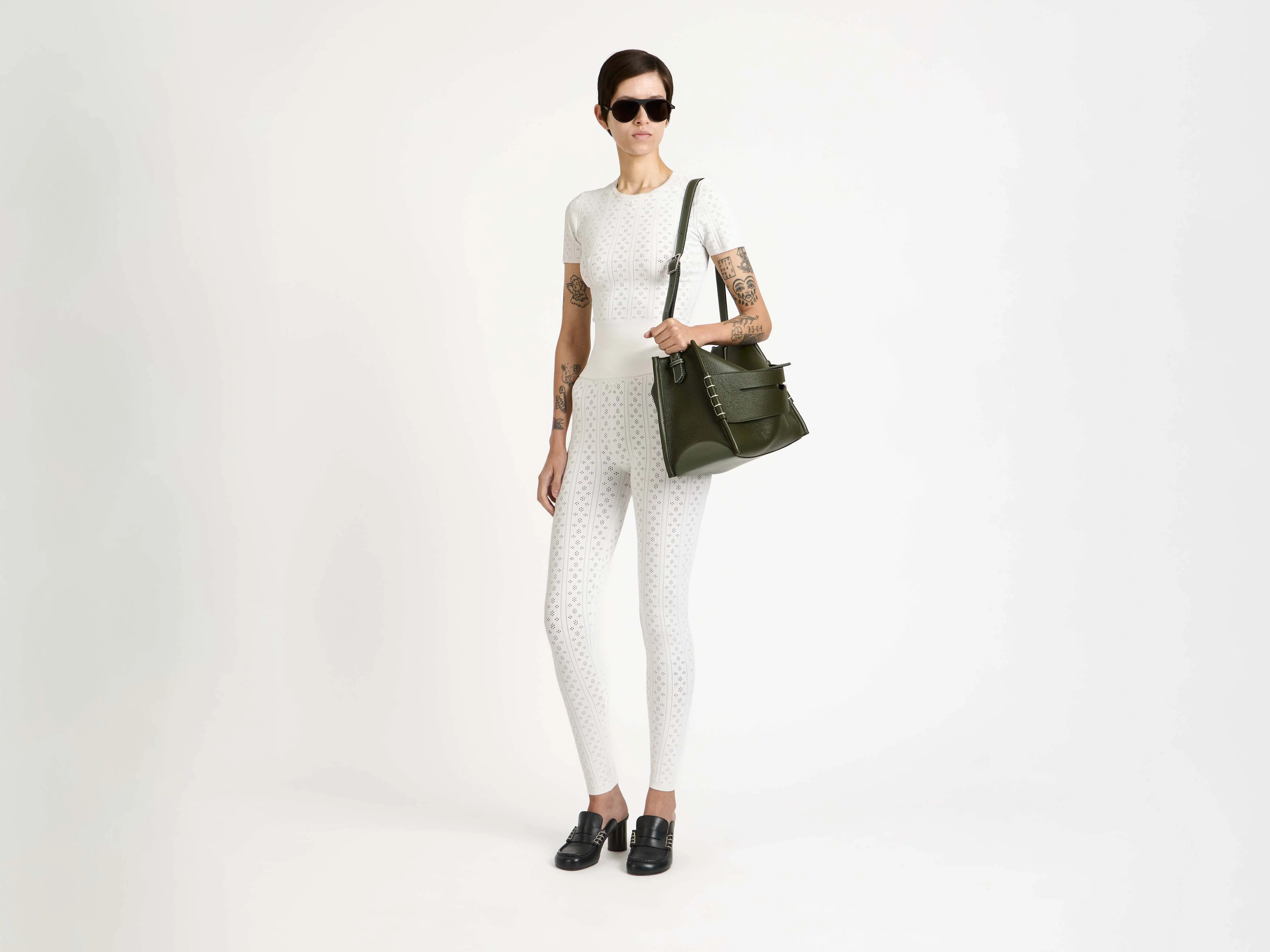 WOMENS KNITTED POINTELLE LEGGINGS IN WHITE - Image 4