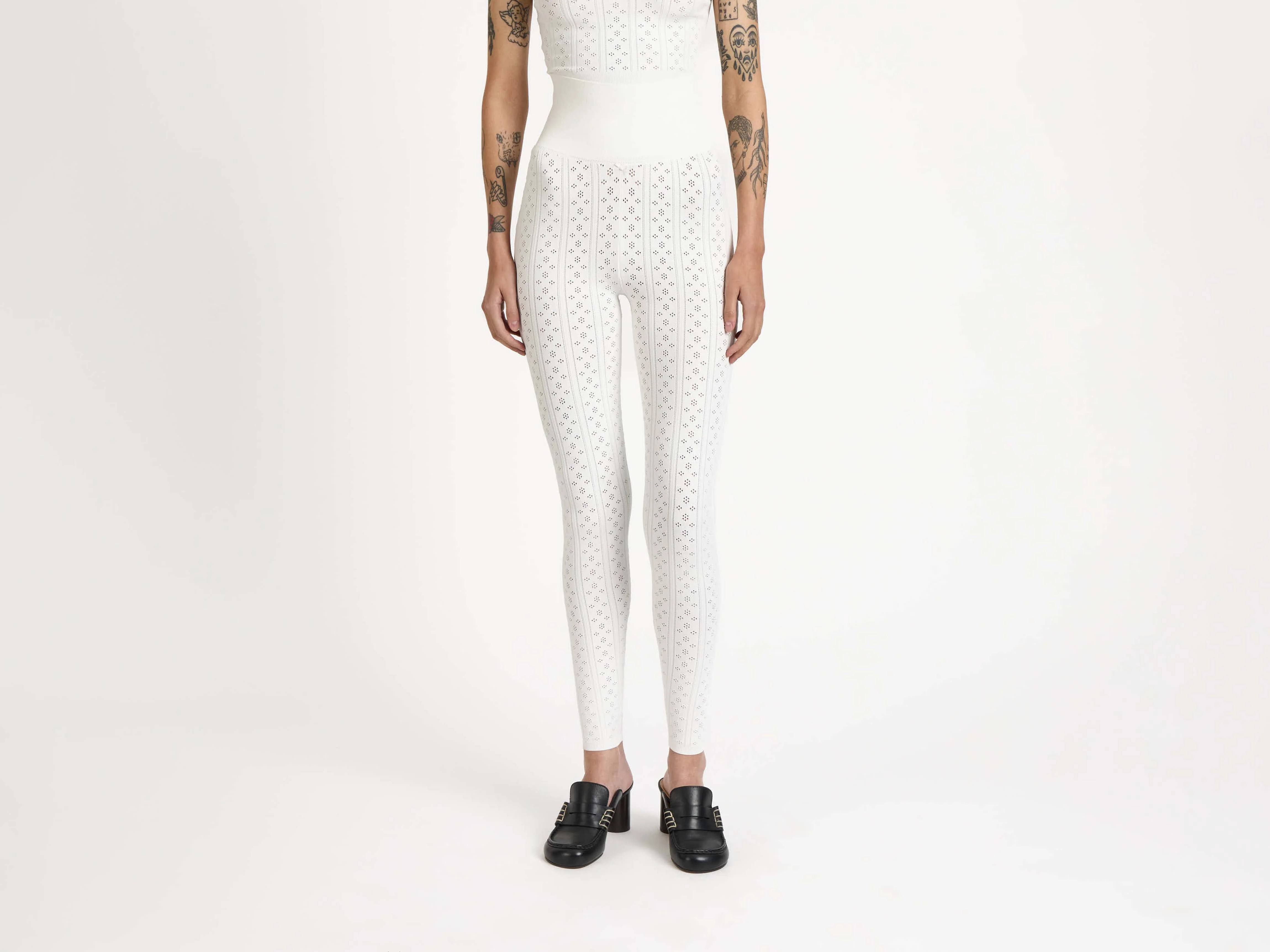 WOMENS KNITTED POINTELLE LEGGINGS IN WHITE - Image 5
