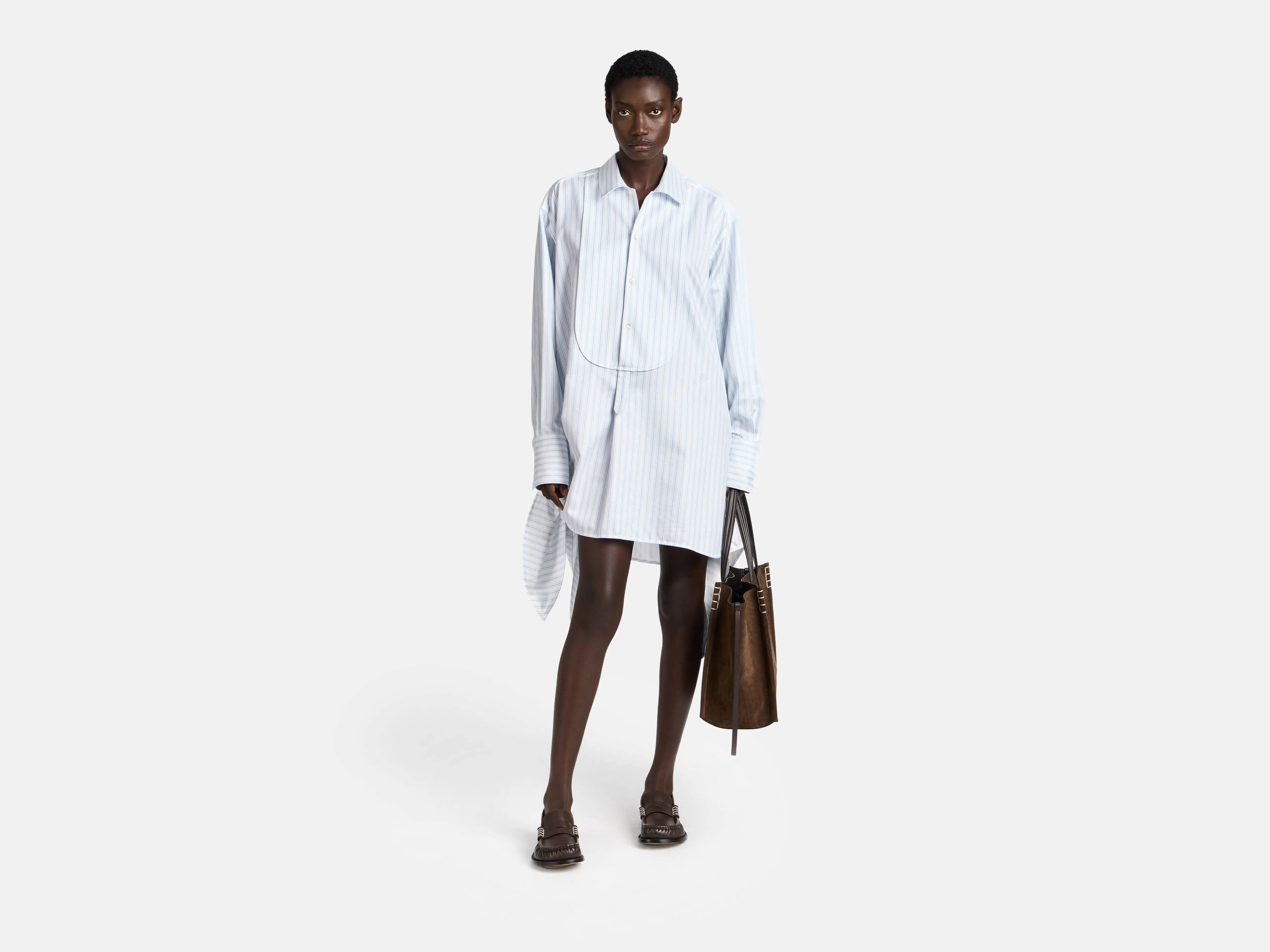 WOMENS KNOTTED DETAIL SHIRT DRESS IN WHITE & BLUE - Image 4
